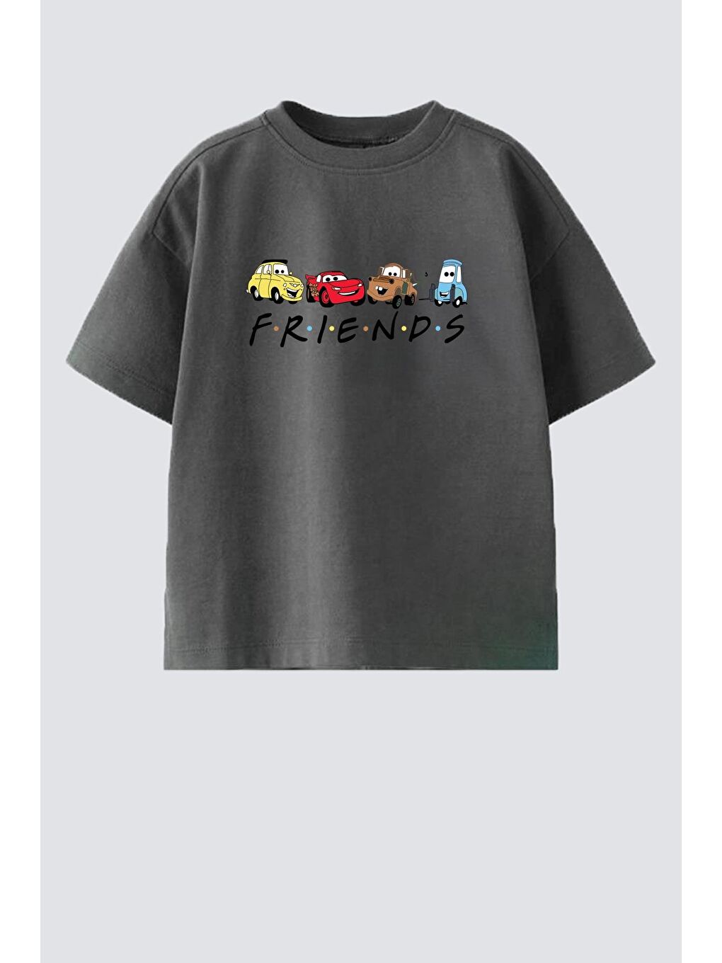 Antrasit Erkek Çocuk Bisiklet Yaka Araba Baskılı Tshirt