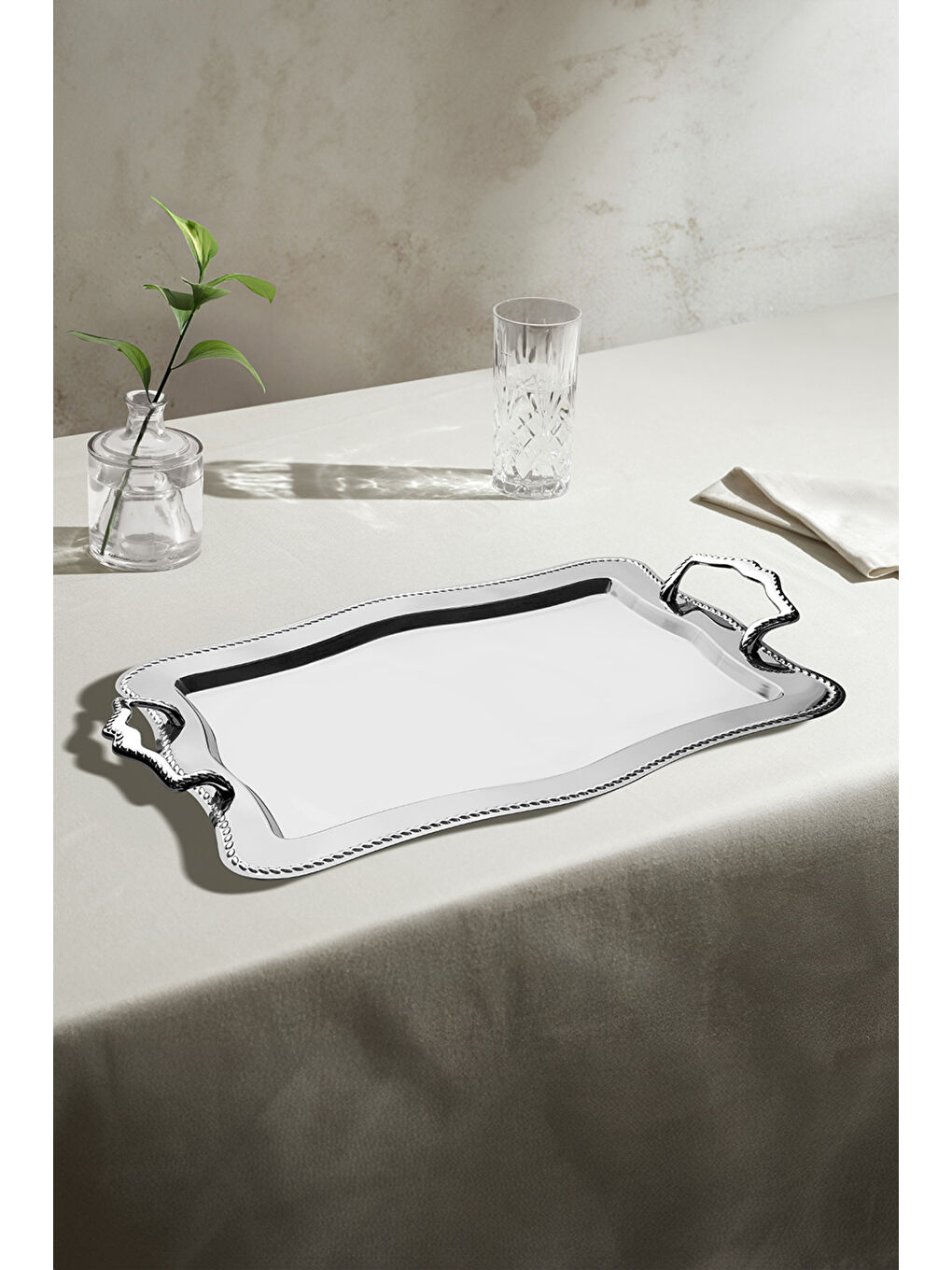 Gri Zincir Sade Çelik Çay Tepsi