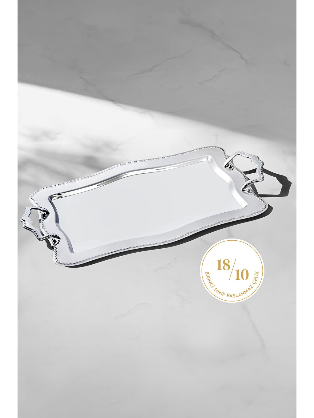 Gri Zincir Sade Çelik Çay Tepsi-1