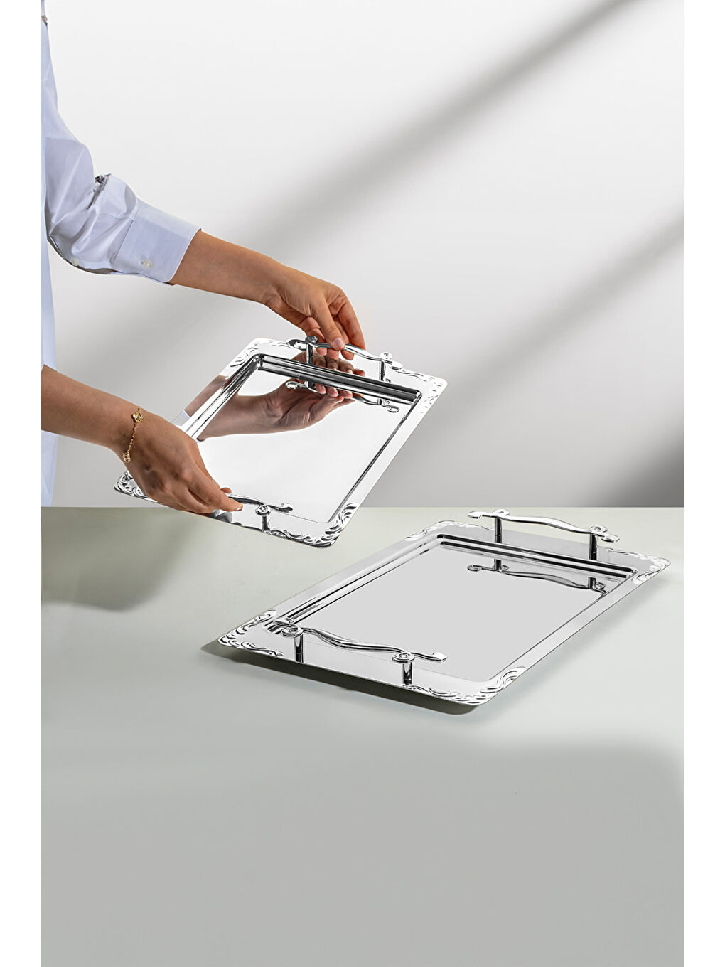 Gri Lalezar Sade 2’li Çelik Tepsi Seti-1