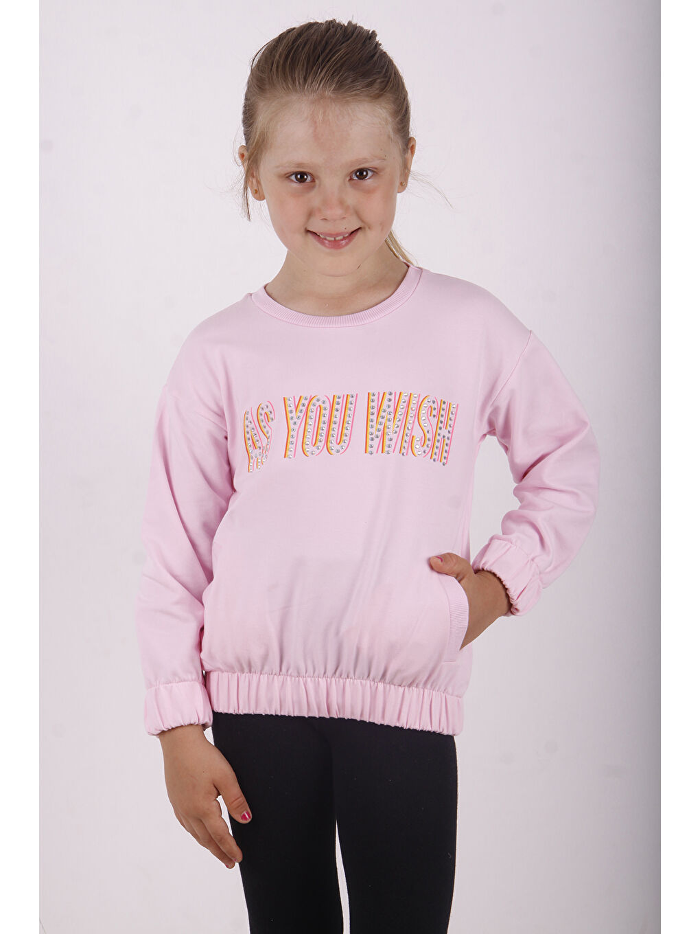 Pembe Kız Çocuk You Wish Baskılı Sweatshirt