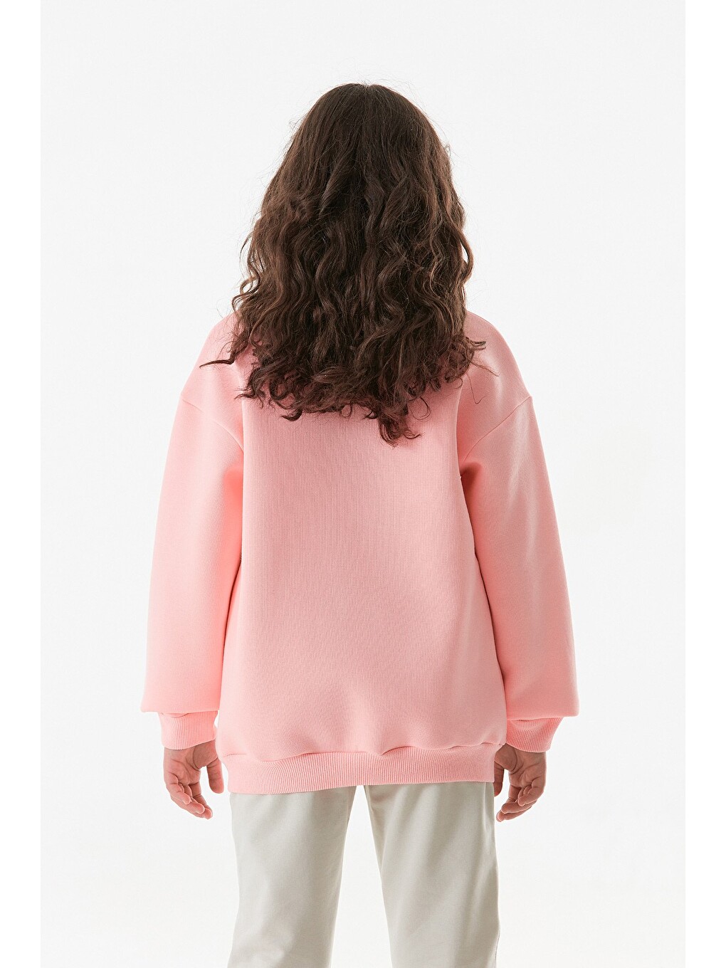 Pembe 3 İplik Yazı Baskılı Bisiklet Yaka Kız Çocuk Sweatshirt-2
