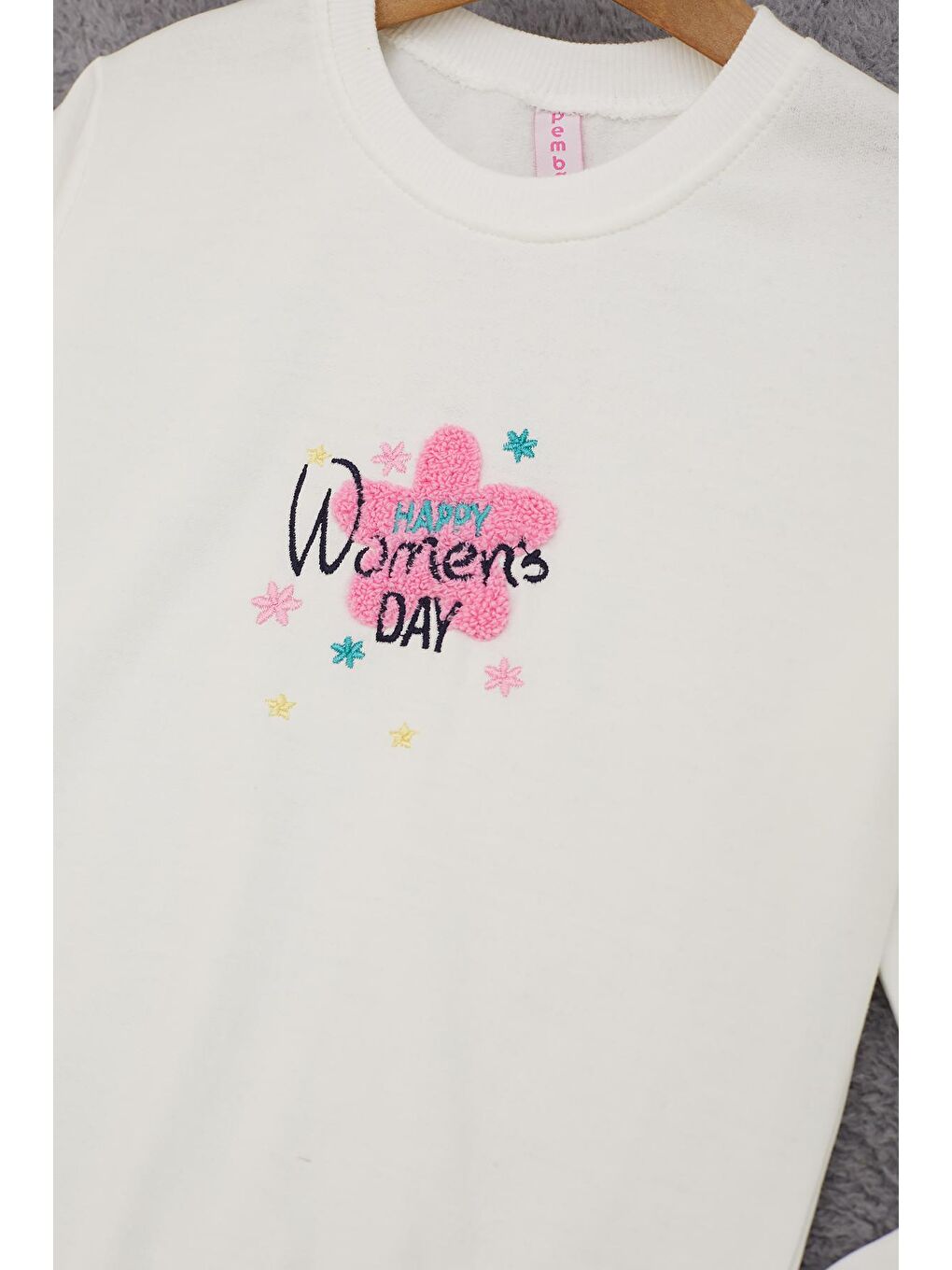 Ekru Çiçek Nakışlı Kız Çocuk Kız Çocuk Sweatshirt 17191-1