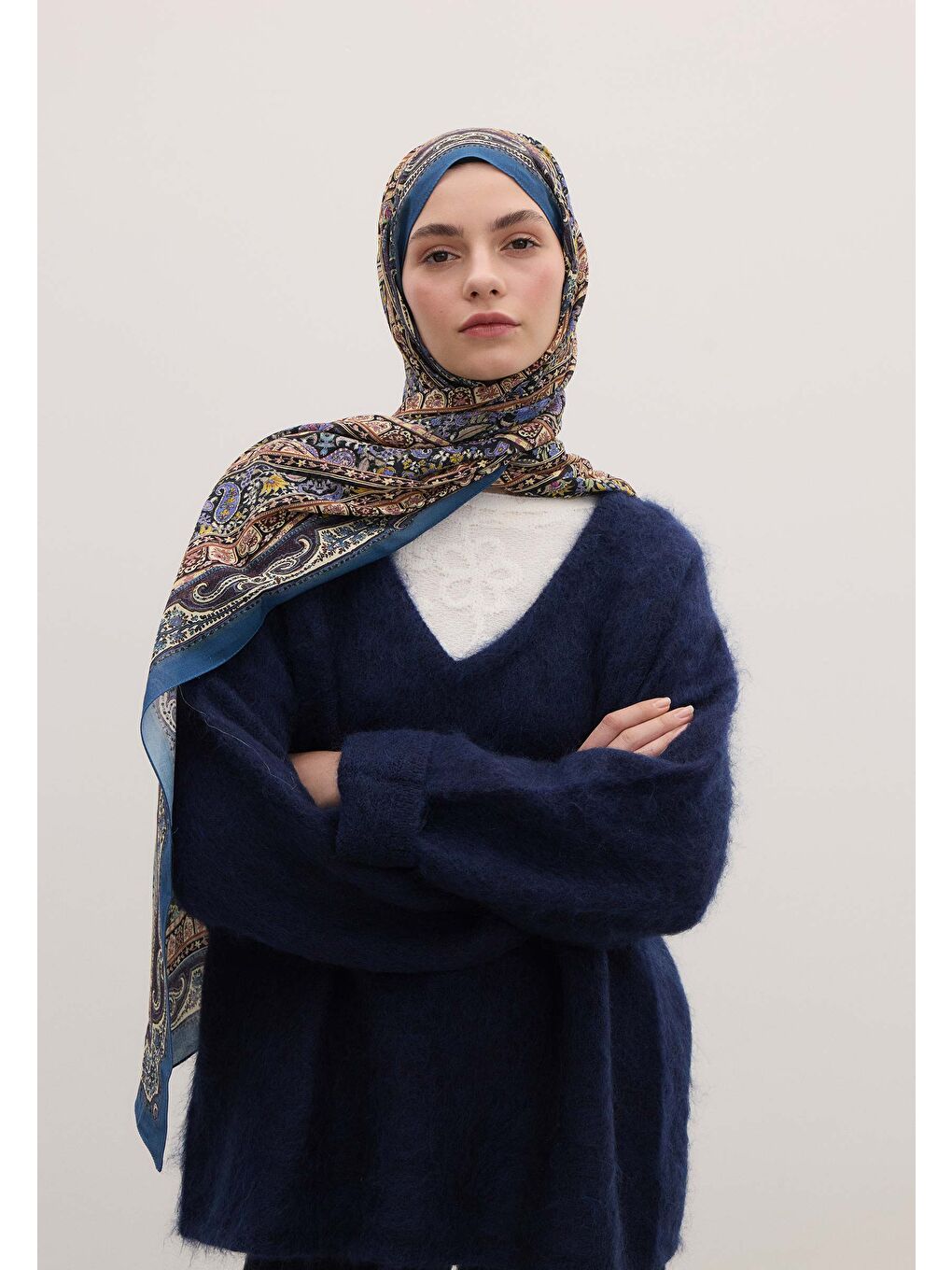 Nordıc Paısley Desen Şal Mavi