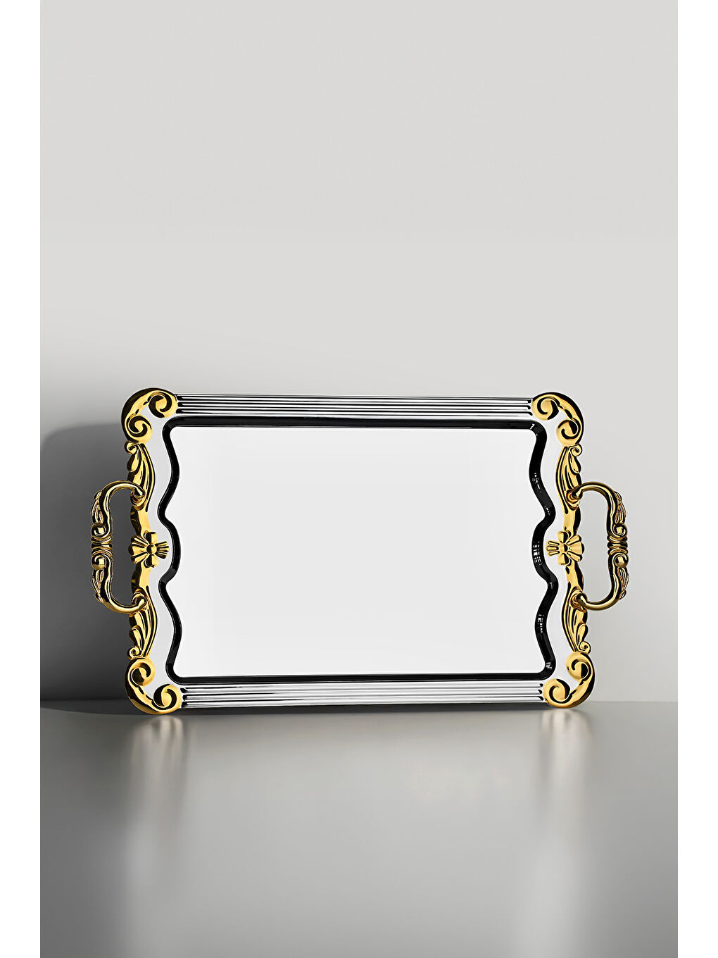 Sarı Babil Altın Sade Çelik Çay Tepsi-3