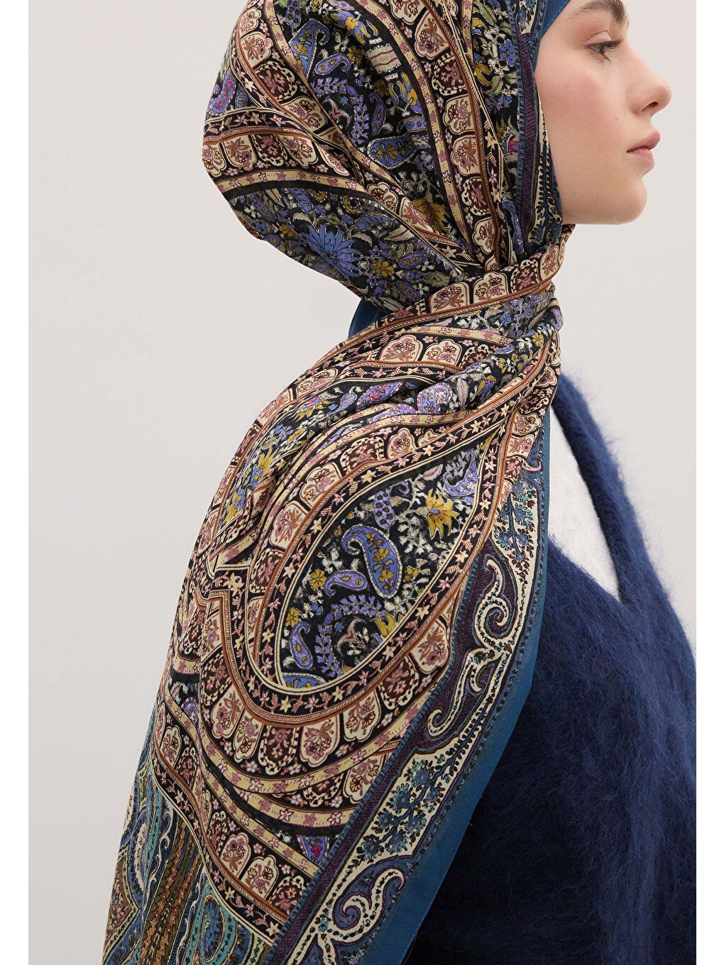 Nordıc Paısley Desen Şal Mavi-1