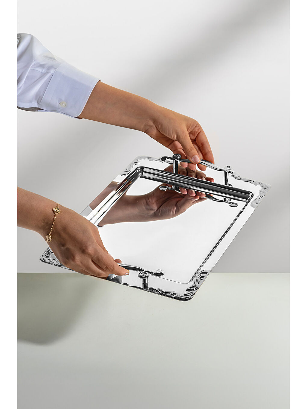 Gri Lalezar Sade Çelik Çay Tepsi-1