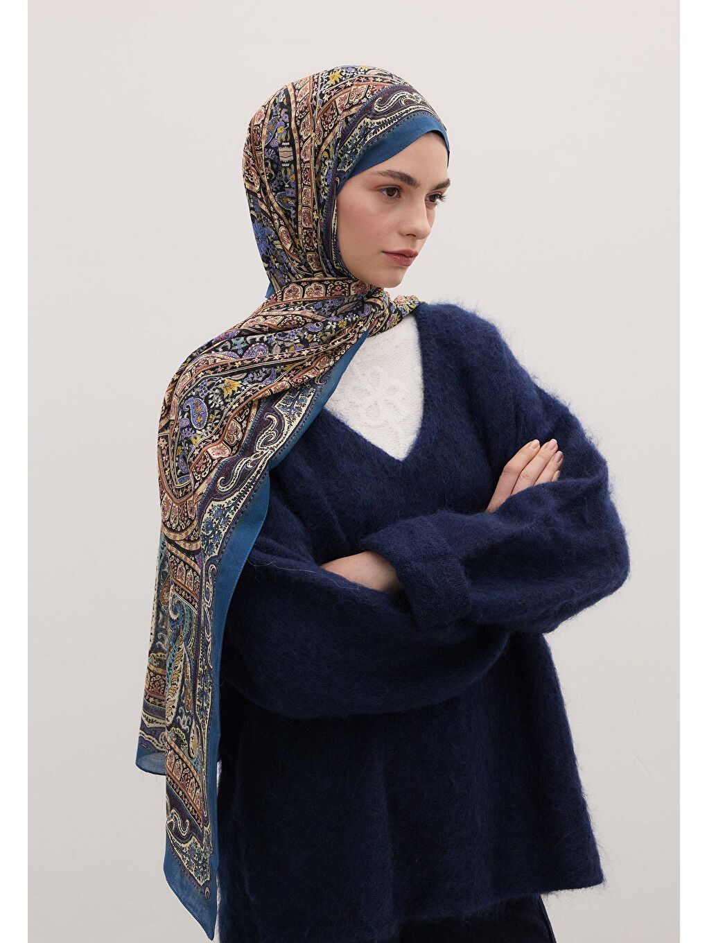 Nordıc Paısley Desen Şal Mavi-2