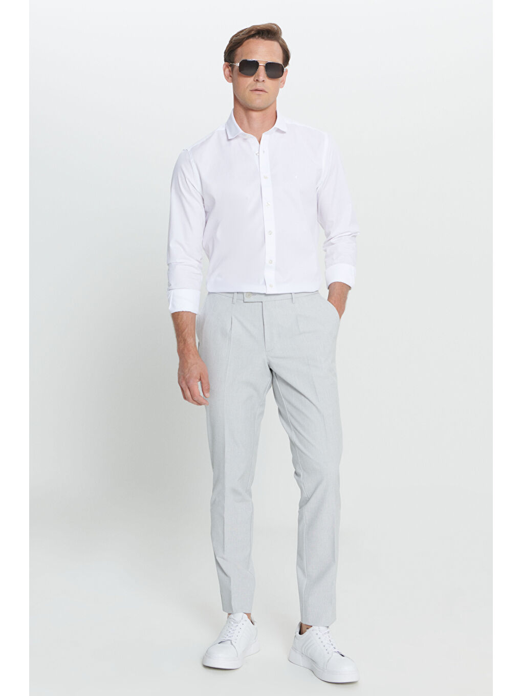 Erkek Gri Comfort Fit Rahat Kesim Yan Cepli Desenli Beli Lastikli Pantolon