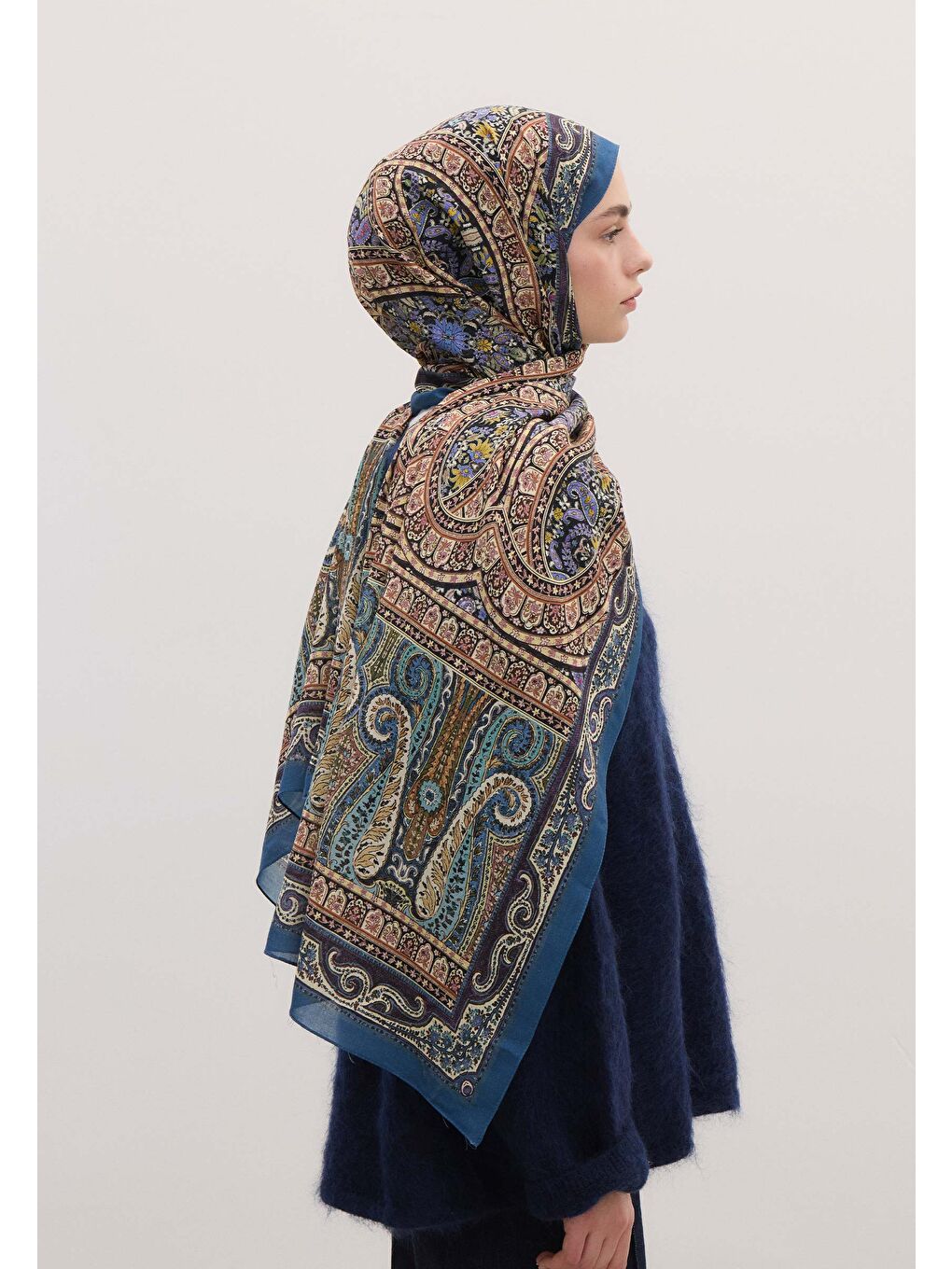 Nordıc Paısley Desen Şal Mavi-3