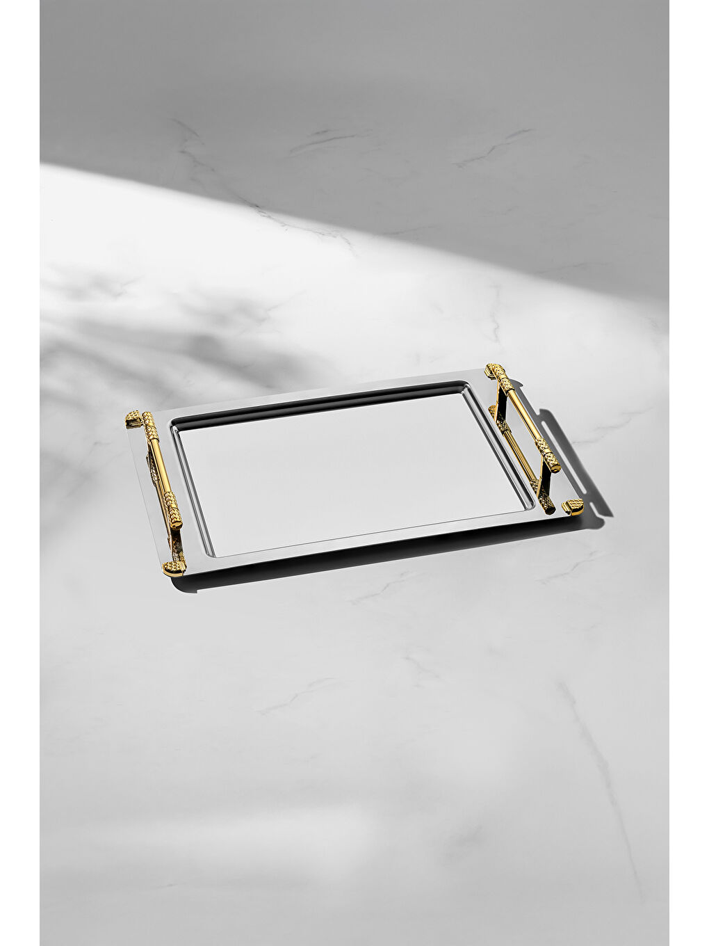 Sarı Paris Altın Saten Çelik Çay Tepsi