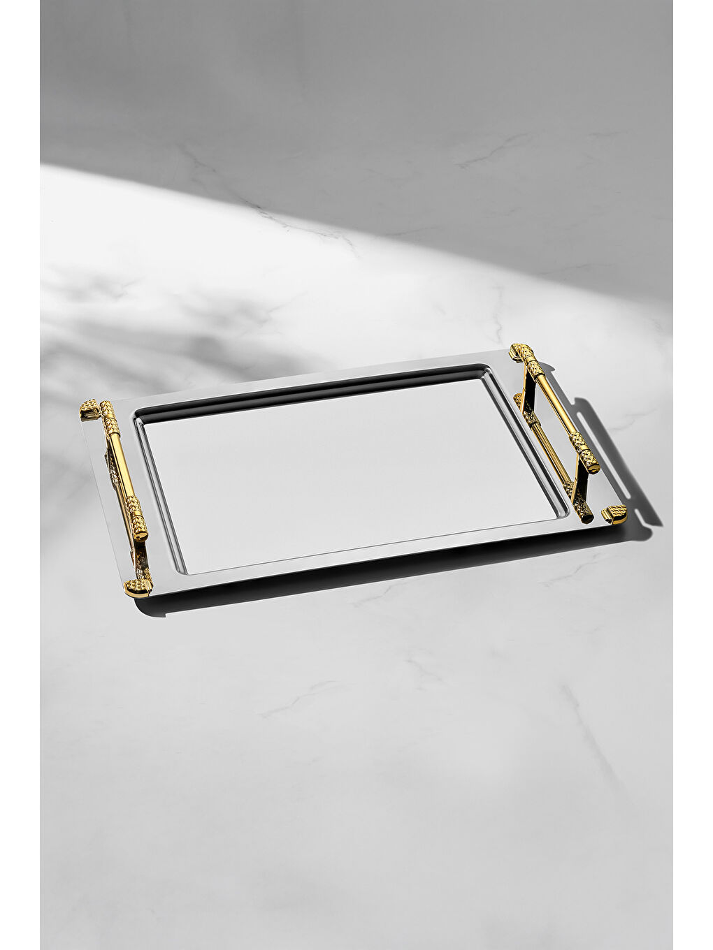 Sarı Paris Altın Saten Çelik Çay Tepsi-1