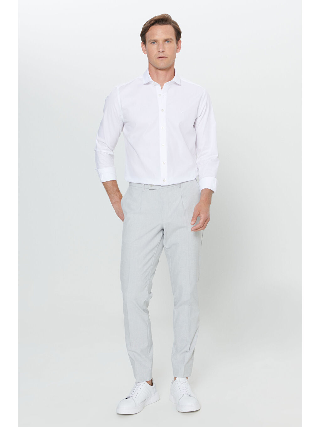 Erkek Gri Comfort Fit Rahat Kesim Yan Cepli Desenli Beli Lastikli Pantolon-2