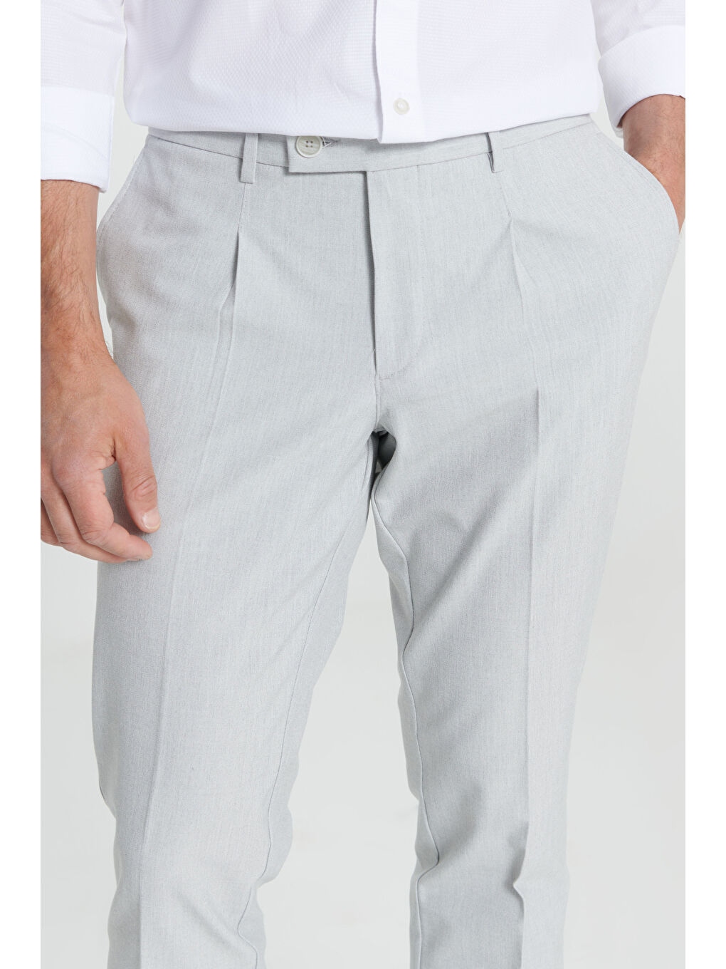 Erkek Gri Comfort Fit Rahat Kesim Yan Cepli Desenli Beli Lastikli Pantolon-3