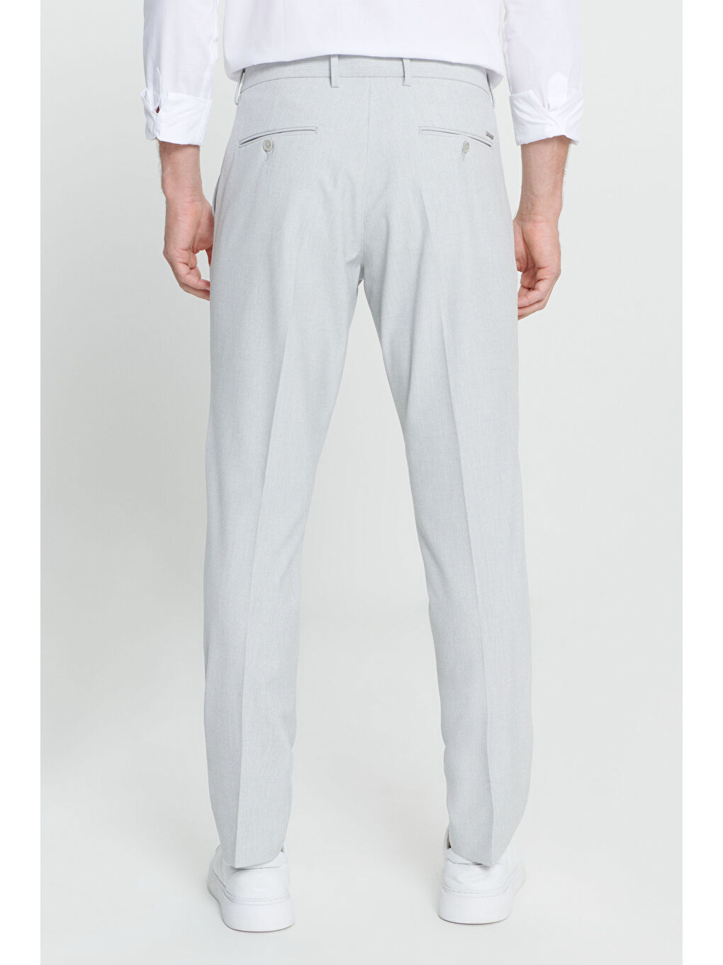 Erkek Gri Comfort Fit Rahat Kesim Yan Cepli Desenli Beli Lastikli Pantolon-4