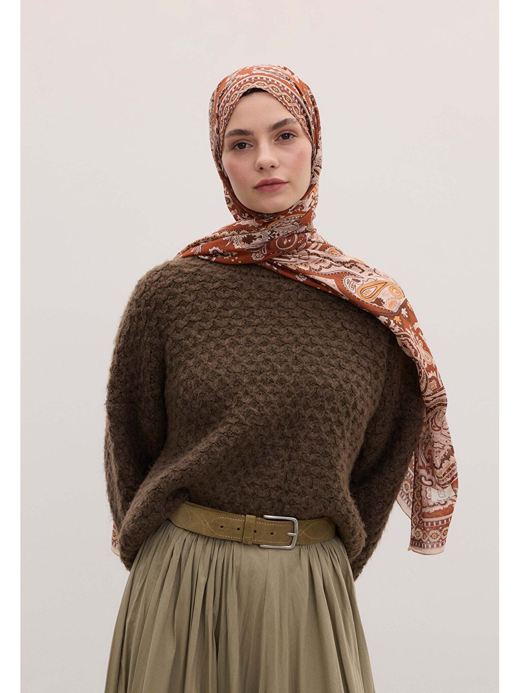 Turuncu Lena Desen Şal Bakır-1