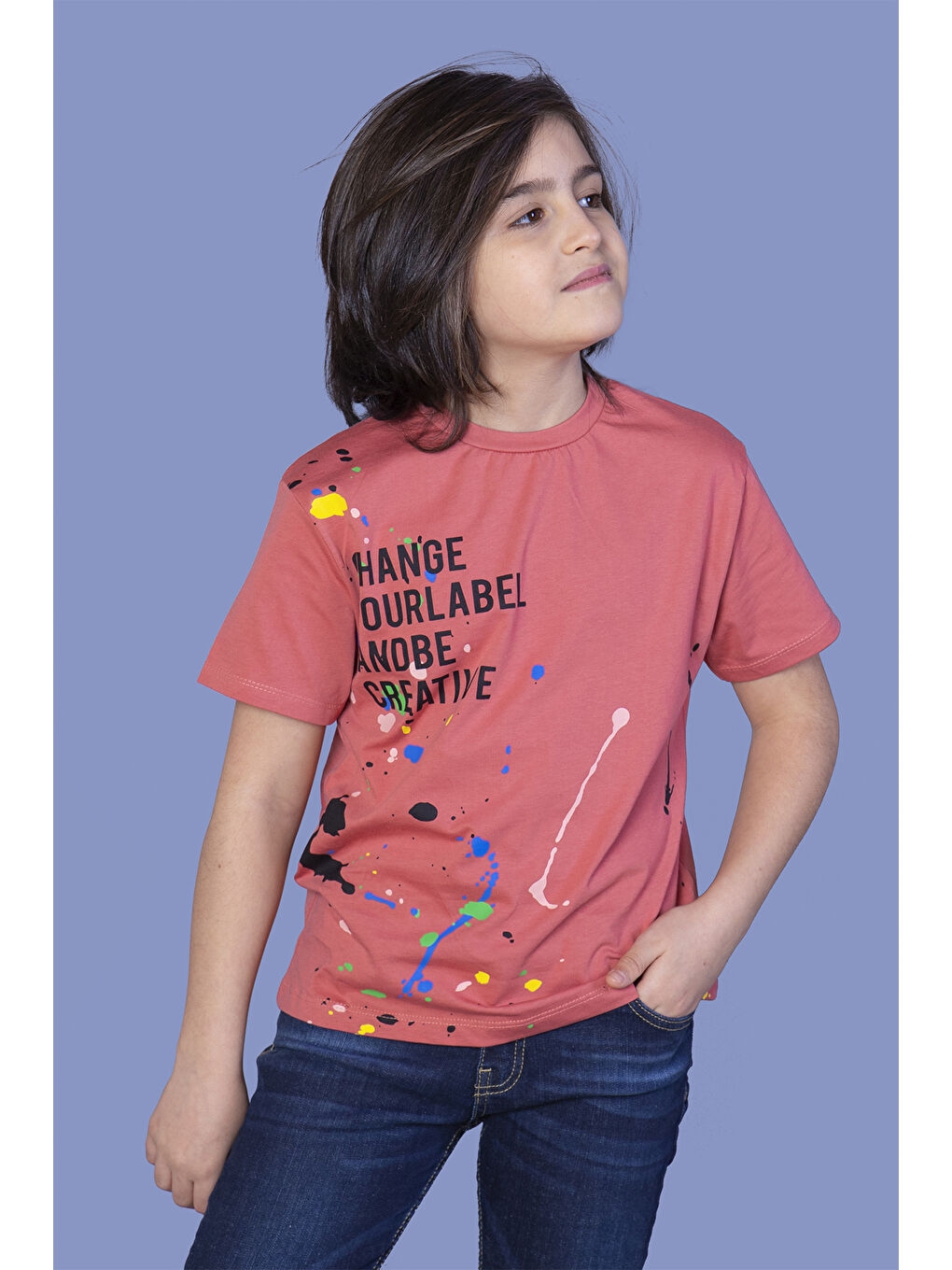 Kırmızı Erkek Çocuk Püskürtme Baskılı Tişört-2