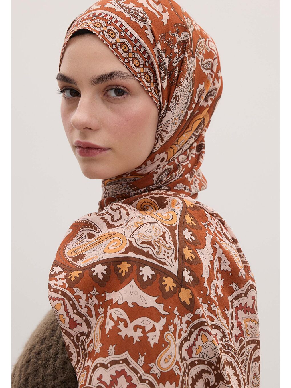 Turuncu Lena Desen Şal Bakır-2