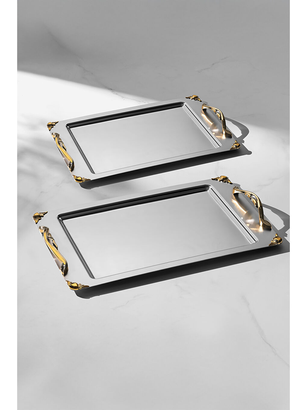 Sarı Sare Altın Saten 2'li Çelik Tepsi Seti