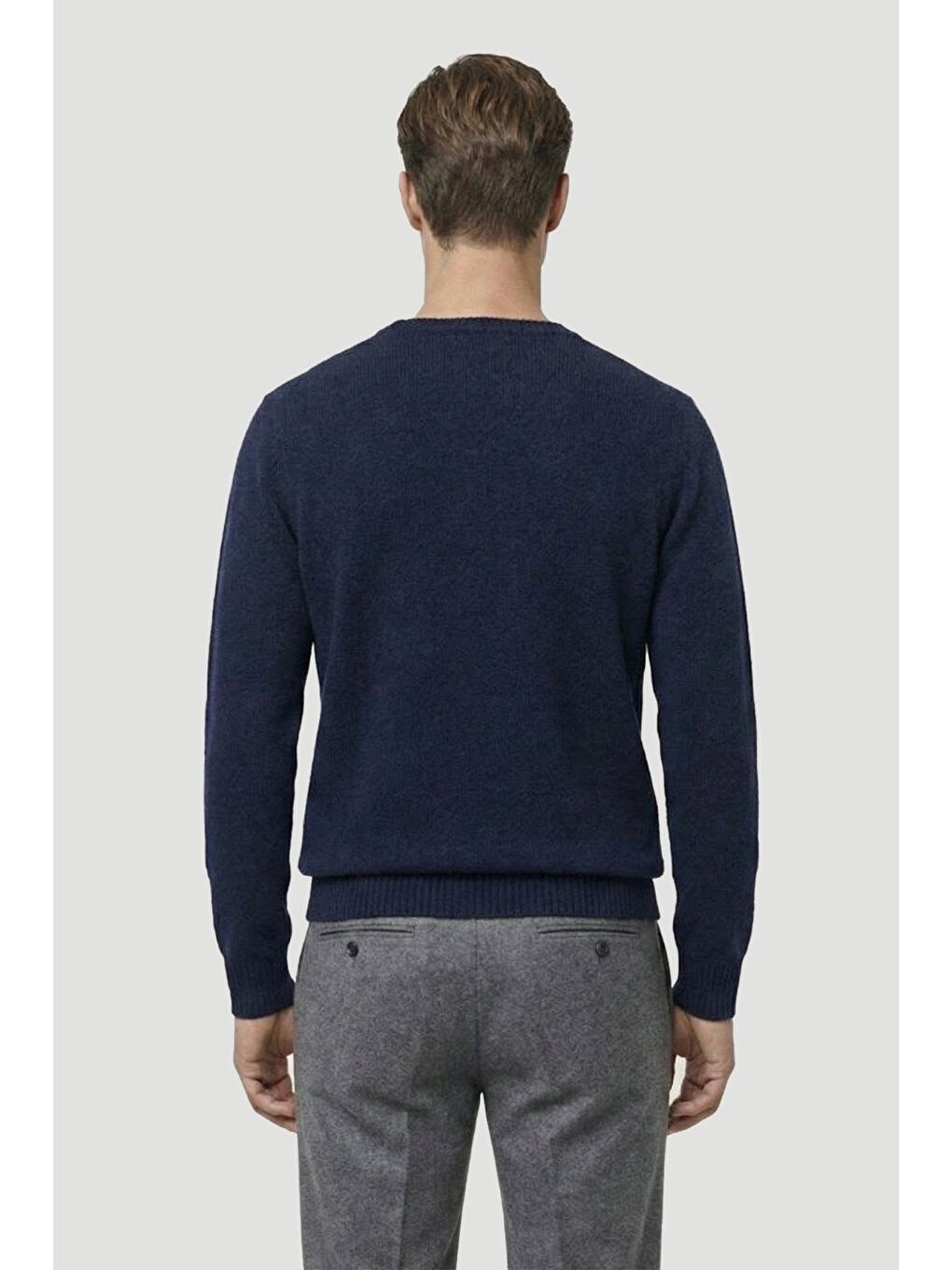 Lacivert Standart Fit Yün Karışımlı Bisiklet Yaka Düz Erkek Triko Kazak-3