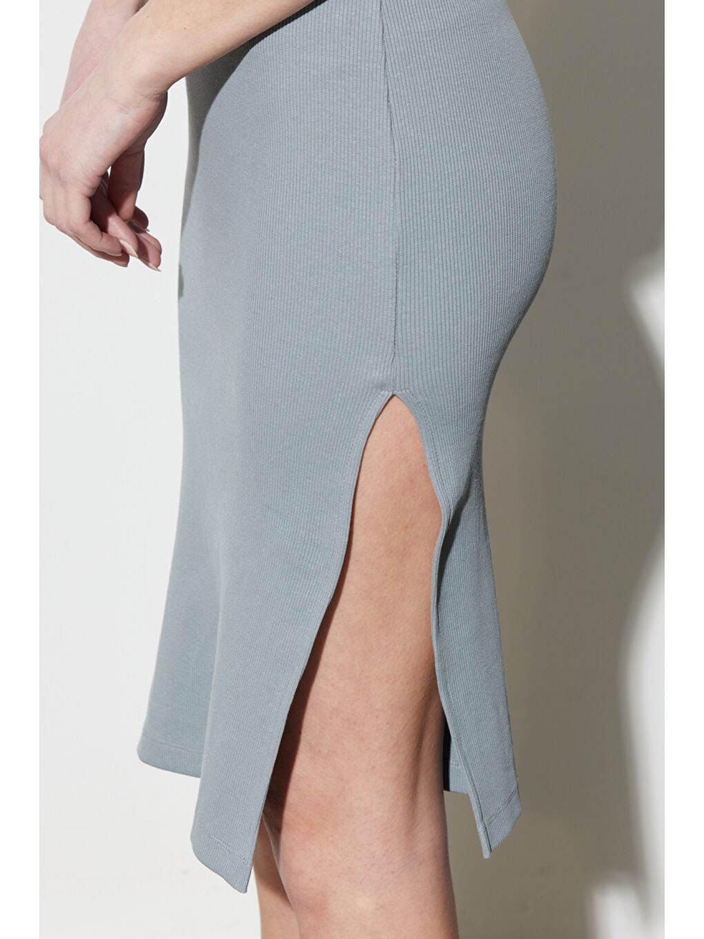 Yeşil Skinny Fit %100 Pamuk Kolsuz Elbise-4