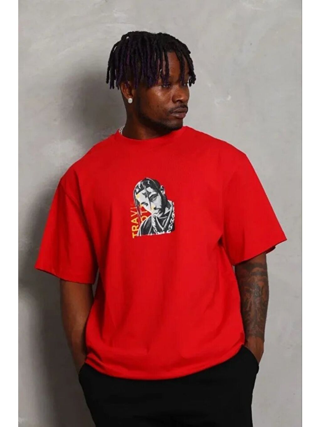 Kırmızı Erkek Baskılı Tişört-2