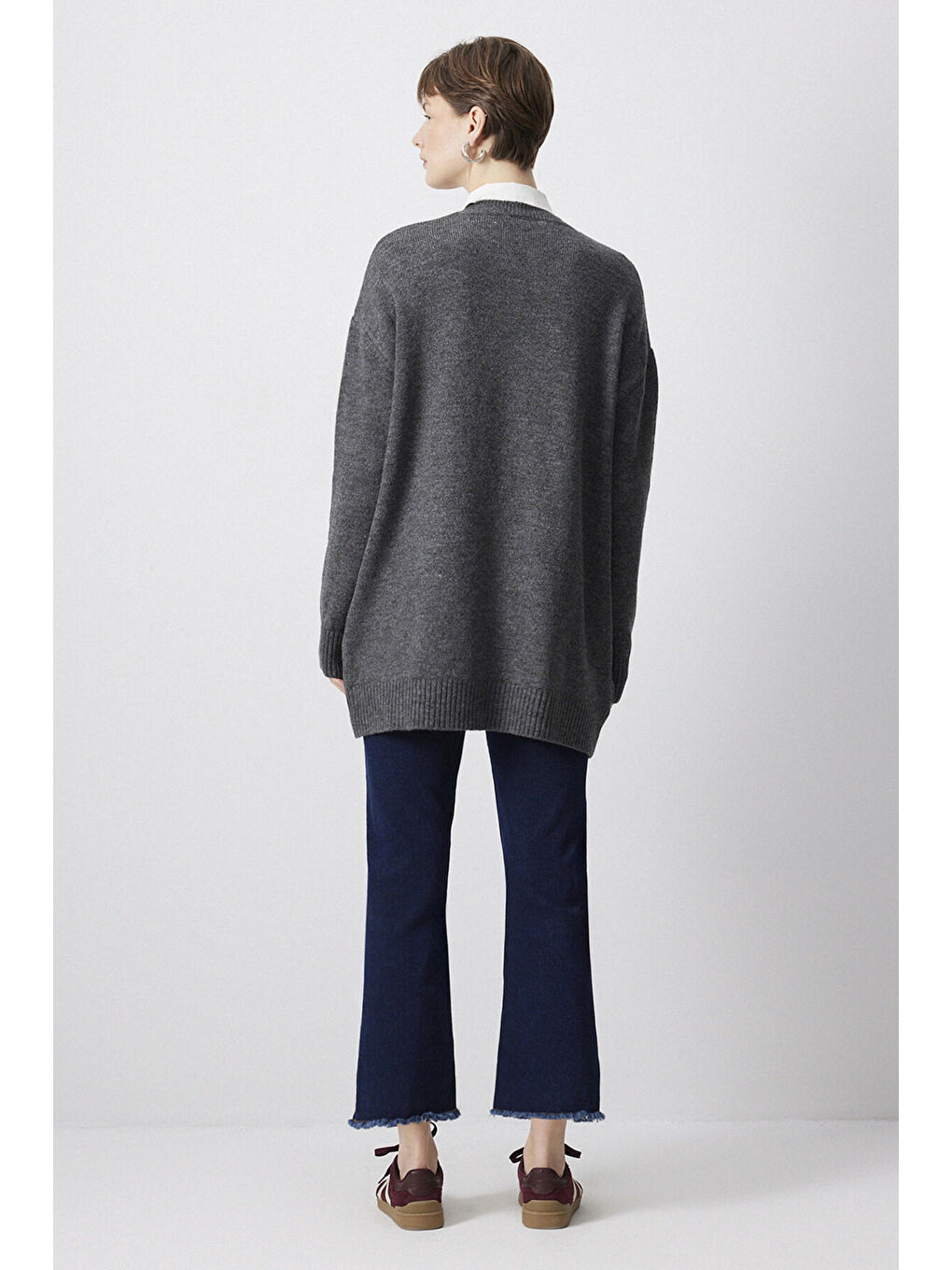 Gri Düz Renk Triko Kazak-3