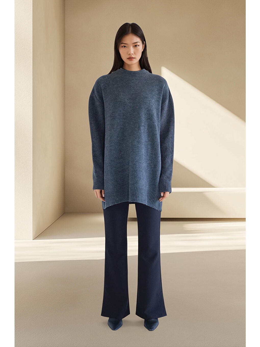 Gri Düz Renk Triko Kazak-4