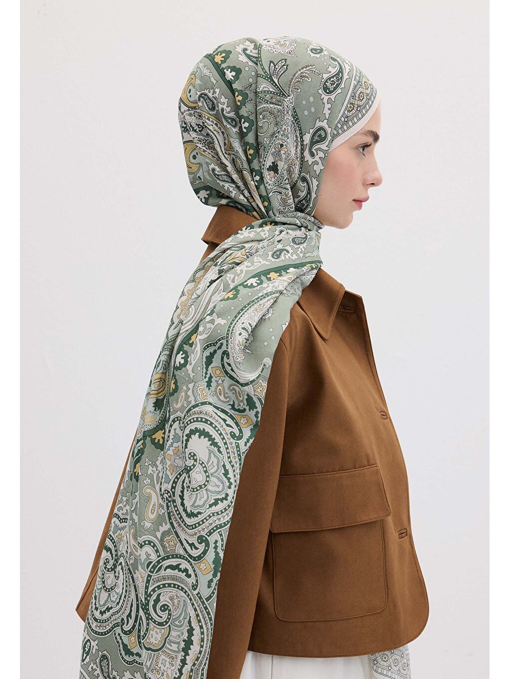 Yeşil Lena Desen Şal Çağla-3