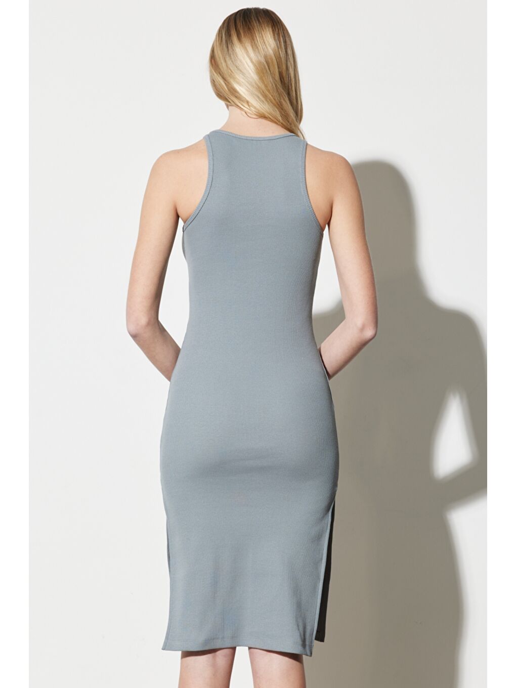 Yeşil Skinny Fit %100 Pamuk Kolsuz Elbise-5