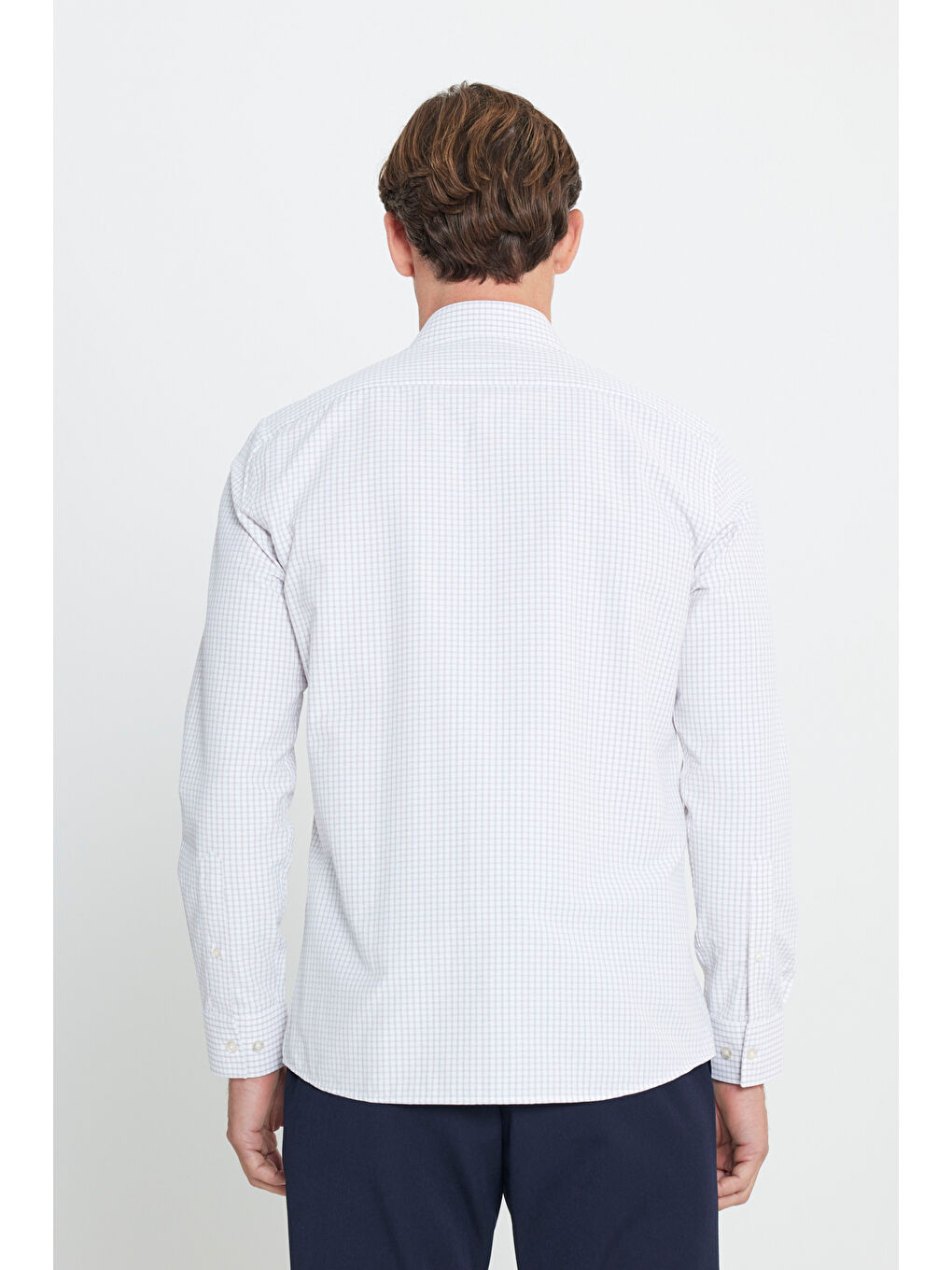 Erkek Beyaz-Bej Pamuklu Oxford Slim Fit Dar Kesim Klasik Yaka Armürlü Gömlek-4