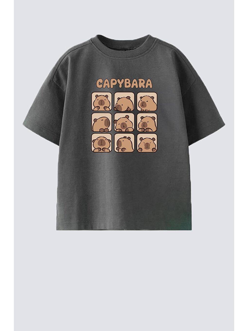 Antrasit Unisex Bisiklet Yaka Baskılı Tshirt