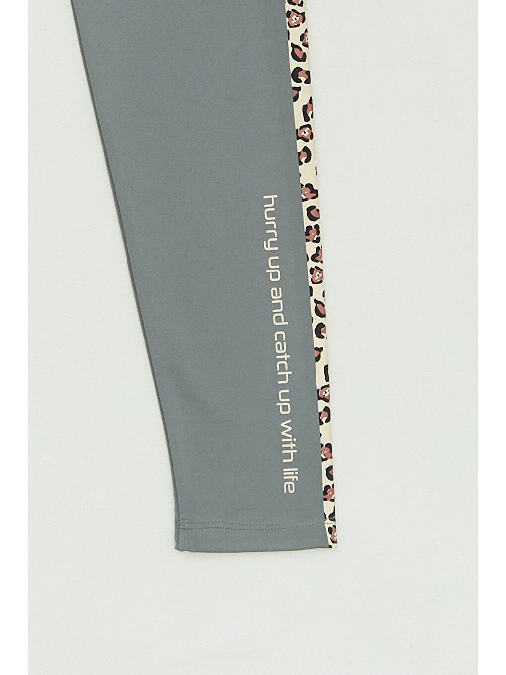 Haki Leopar Desenli Şeritli Kız Çocuk Tayt-2