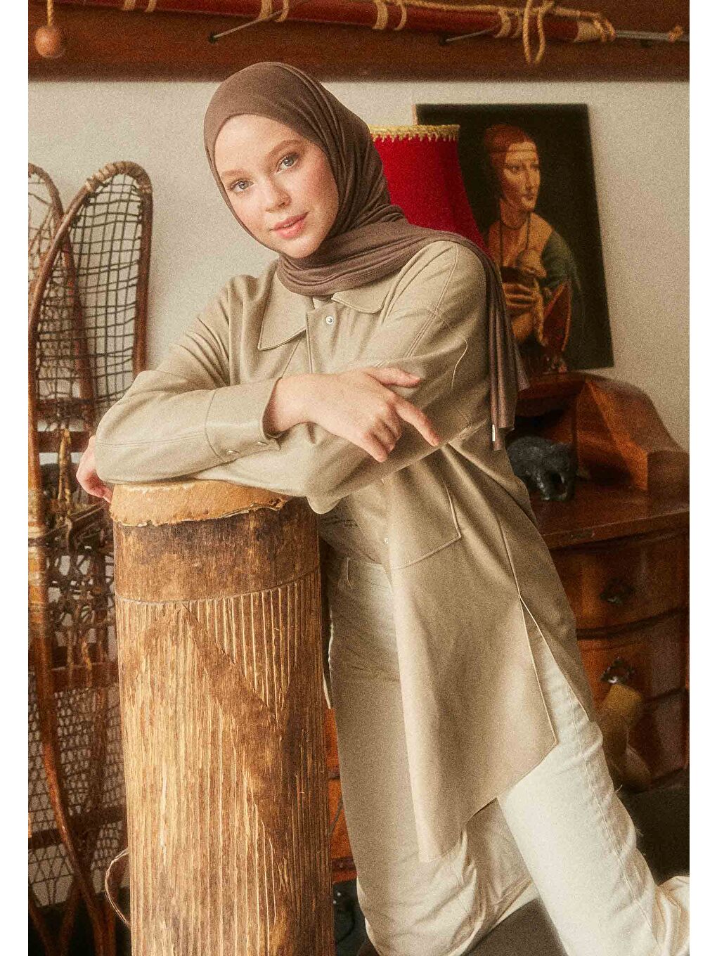 Kahverengi Penye Şal Tozlu Kahve