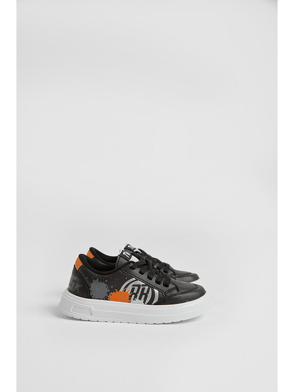 Çocuk Unisex Siyah Turuncu EVA Faylon Taban Desenli Bağcıklı ve Cırtlı Spor Ayakkabı-1