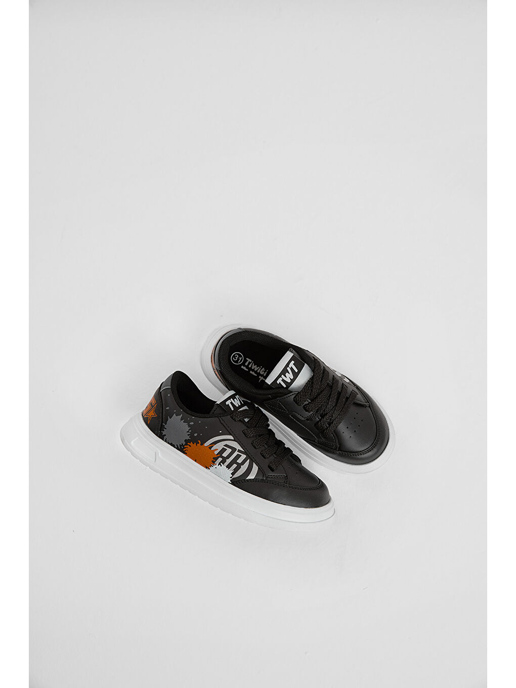 Çocuk Unisex Siyah Turuncu EVA Faylon Taban Desenli Bağcıklı ve Cırtlı Spor Ayakkabı-2