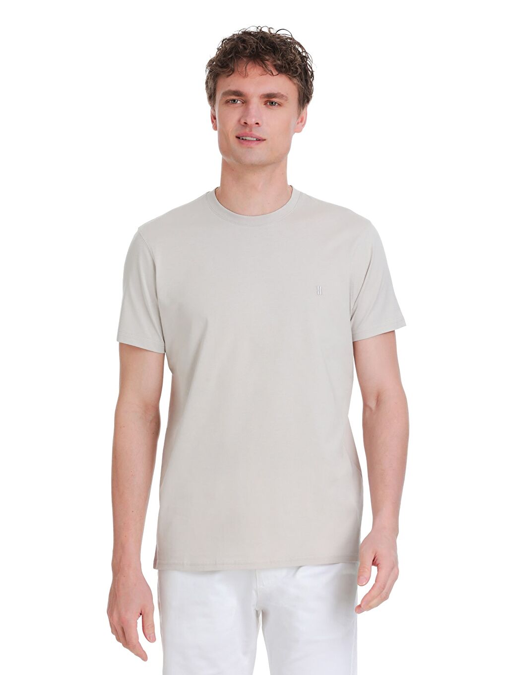 Bej Taş Regular Fit 100% Pamuk Bisiklet Yaka Tişört-2