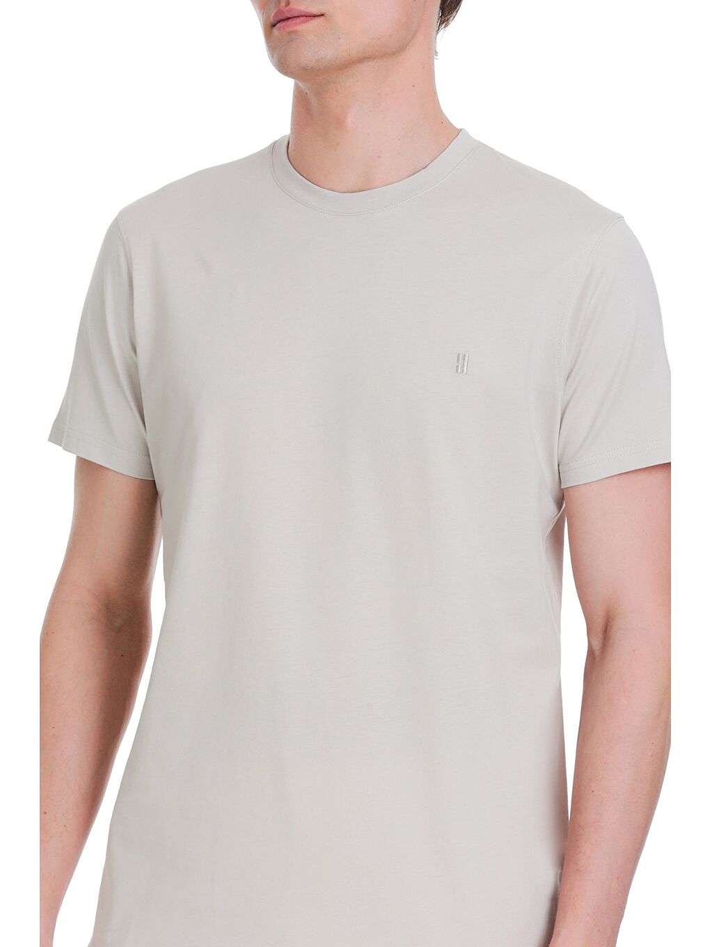 Bej Taş Regular Fit 100% Pamuk Bisiklet Yaka Tişört-3