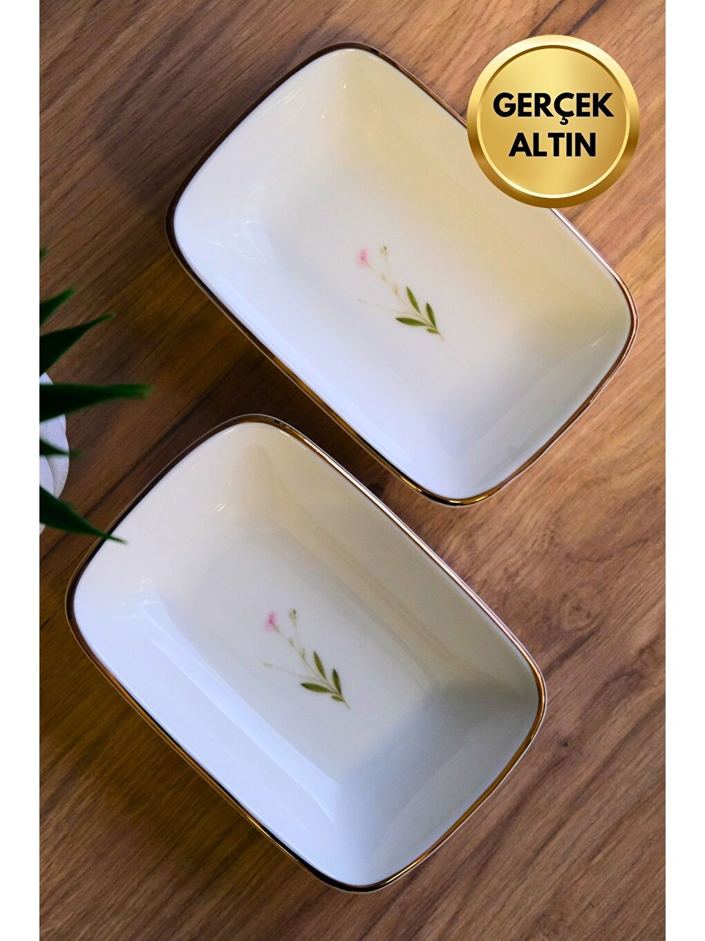 Karışık Porselen Natura Çuha Altın Yaldızlı Dikdörtgen Kayık Tabak 10x7x2cm 2 li-1