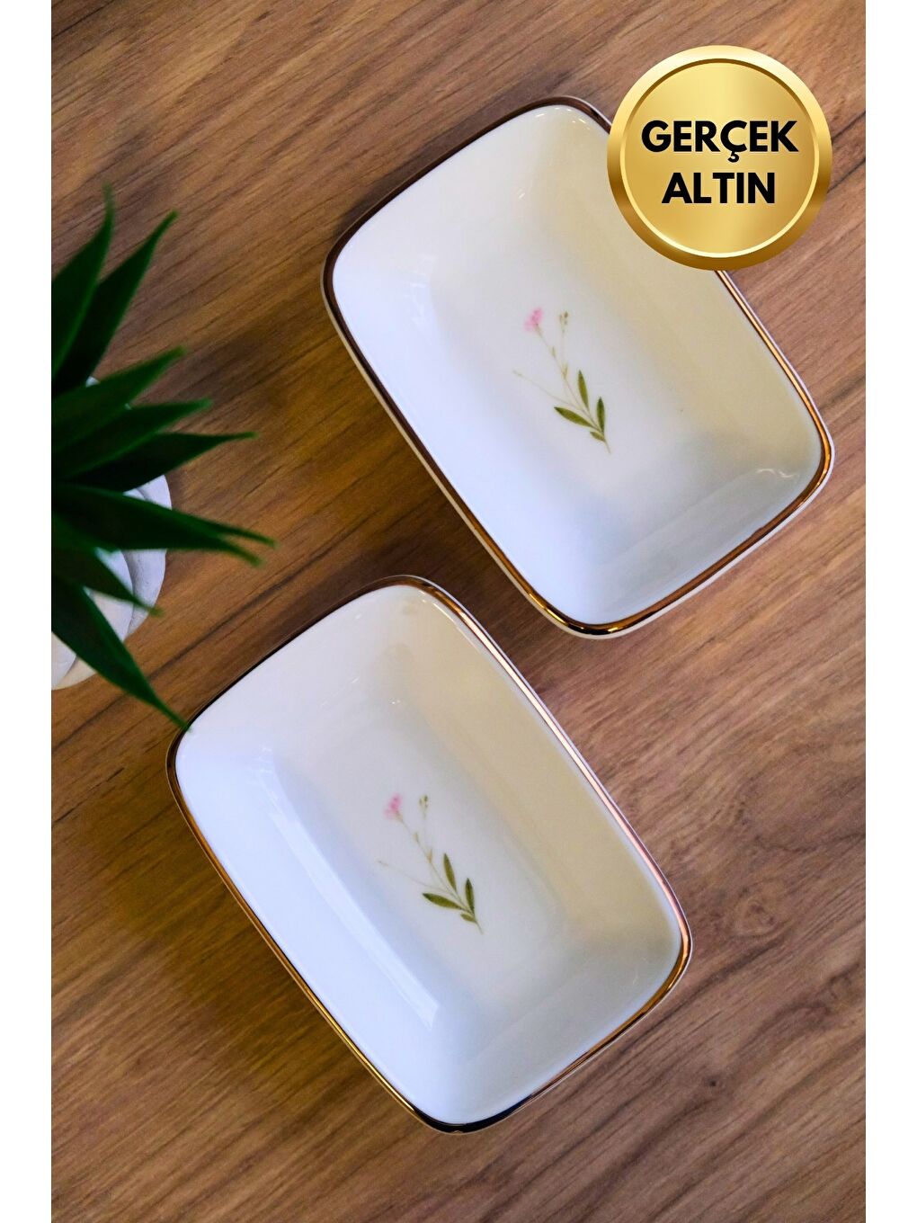 Karışık Porselen Natura Çuha Altın Yaldızlı Dikdörtgen Kayık Tabak 10x7x2cm 2 li-2