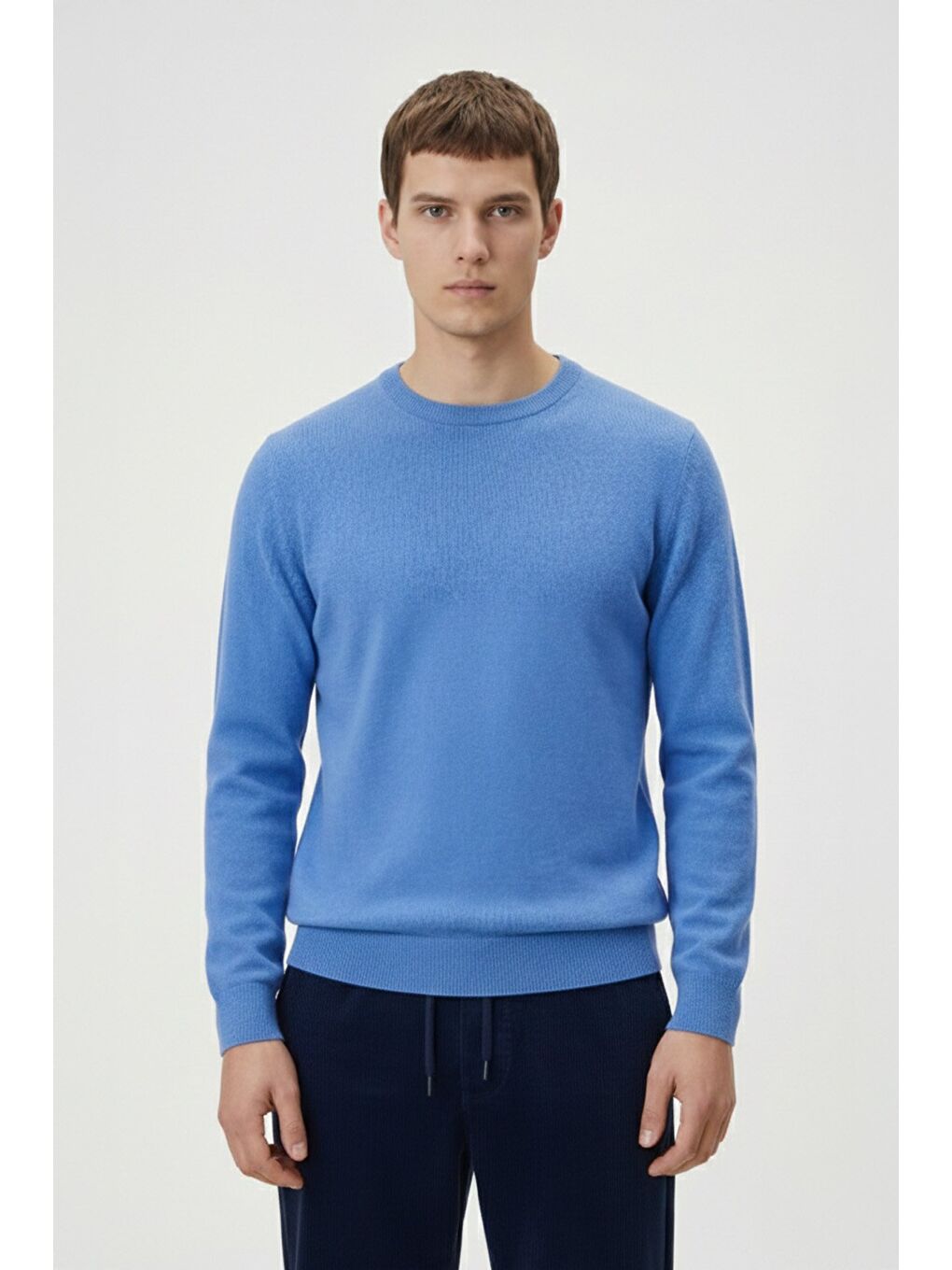 Mavi Standart Fit Yün Karışımlı Bisiklet Yaka Düz Erkek Triko Kazak-1