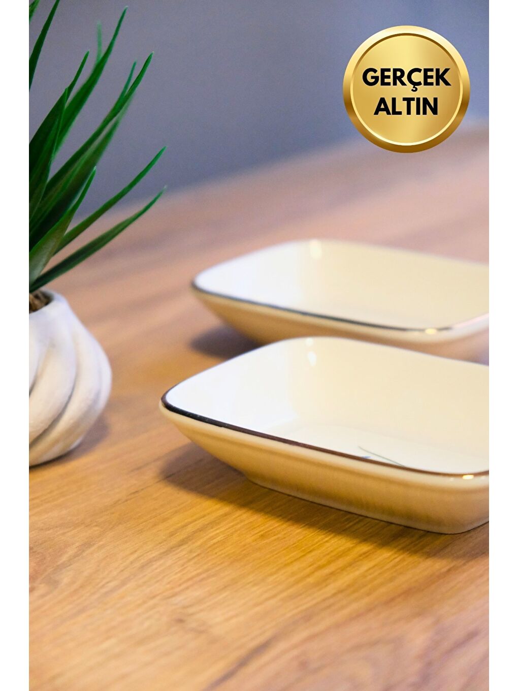 Karışık Porselen Natura İris Altın Yaldızlı Dikdörtgen Kayık Tabak 10x7x2cm 2 li-2