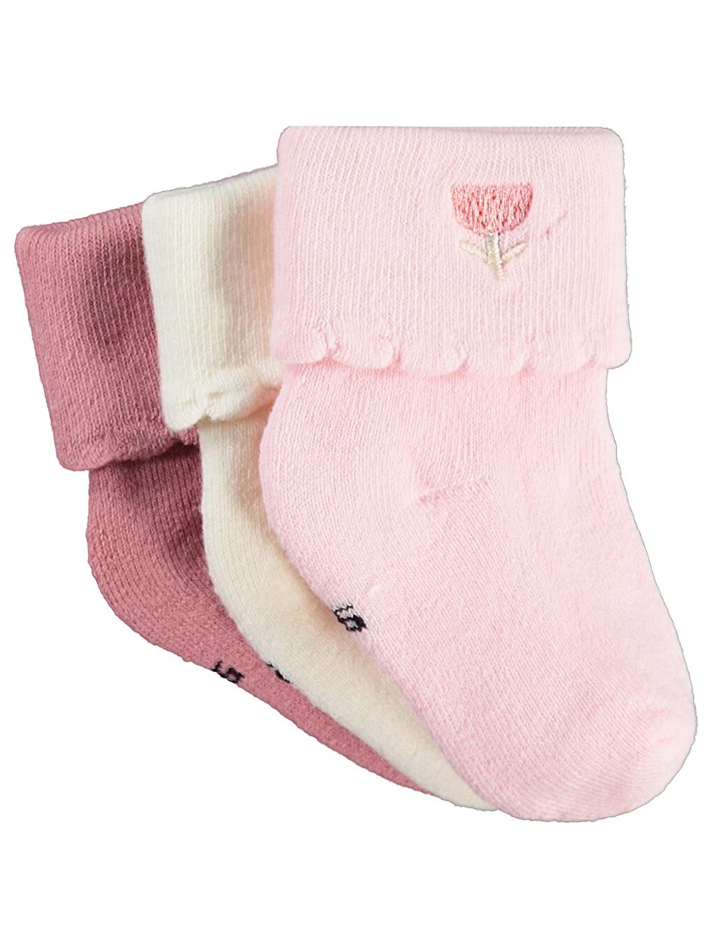 Beyaz Baby Nakışlı Kıvrık Havlu 6-18 Ay 3'lü Bebek Kız Çorap Set - Standart 12 Ay-1