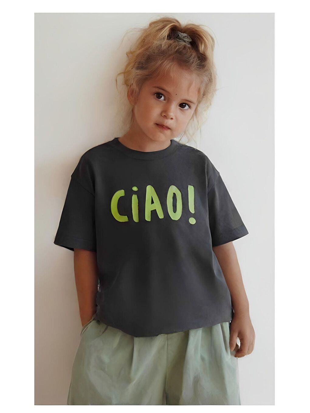 Yeşil Unisex Bisiklet Yaka Baskılı Tshirt-1