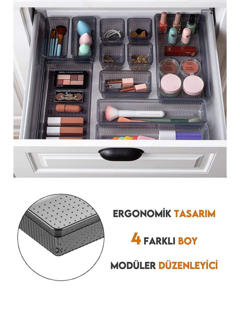 14 Parça Mega Banyo Kozmetik Takı Düzenleyici Makyaj Organizer Modüler Çekmece İçi Düzenleyici-2