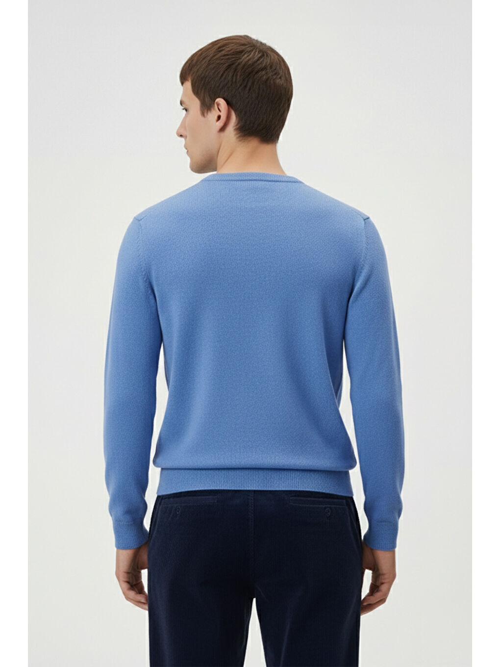 Mavi Standart Fit Yün Karışımlı Bisiklet Yaka Düz Erkek Triko Kazak-3