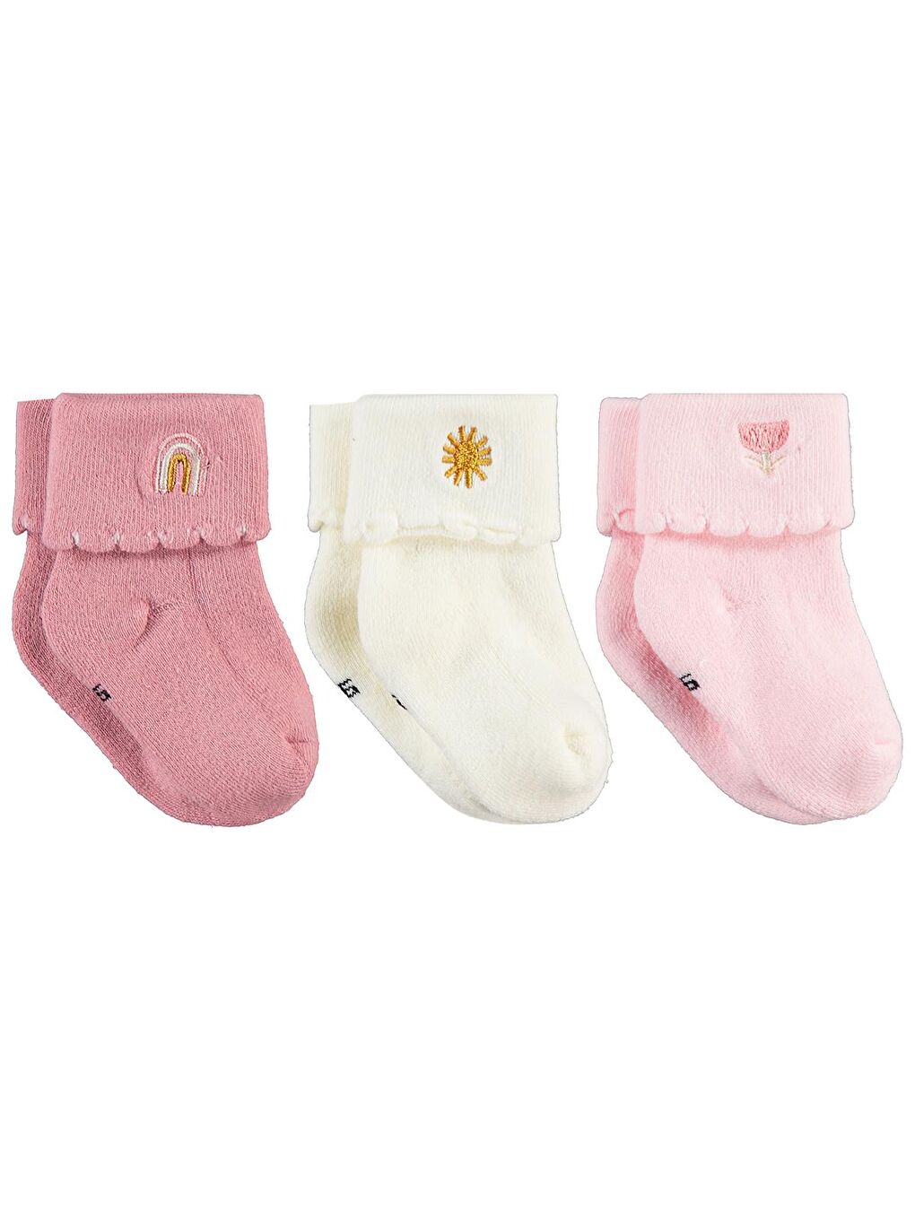 Beyaz Baby Nakışlı Kıvrık Havlu 6-18 Ay 3'lü Bebek Kız Çorap Set - Standart 12 Ay-3