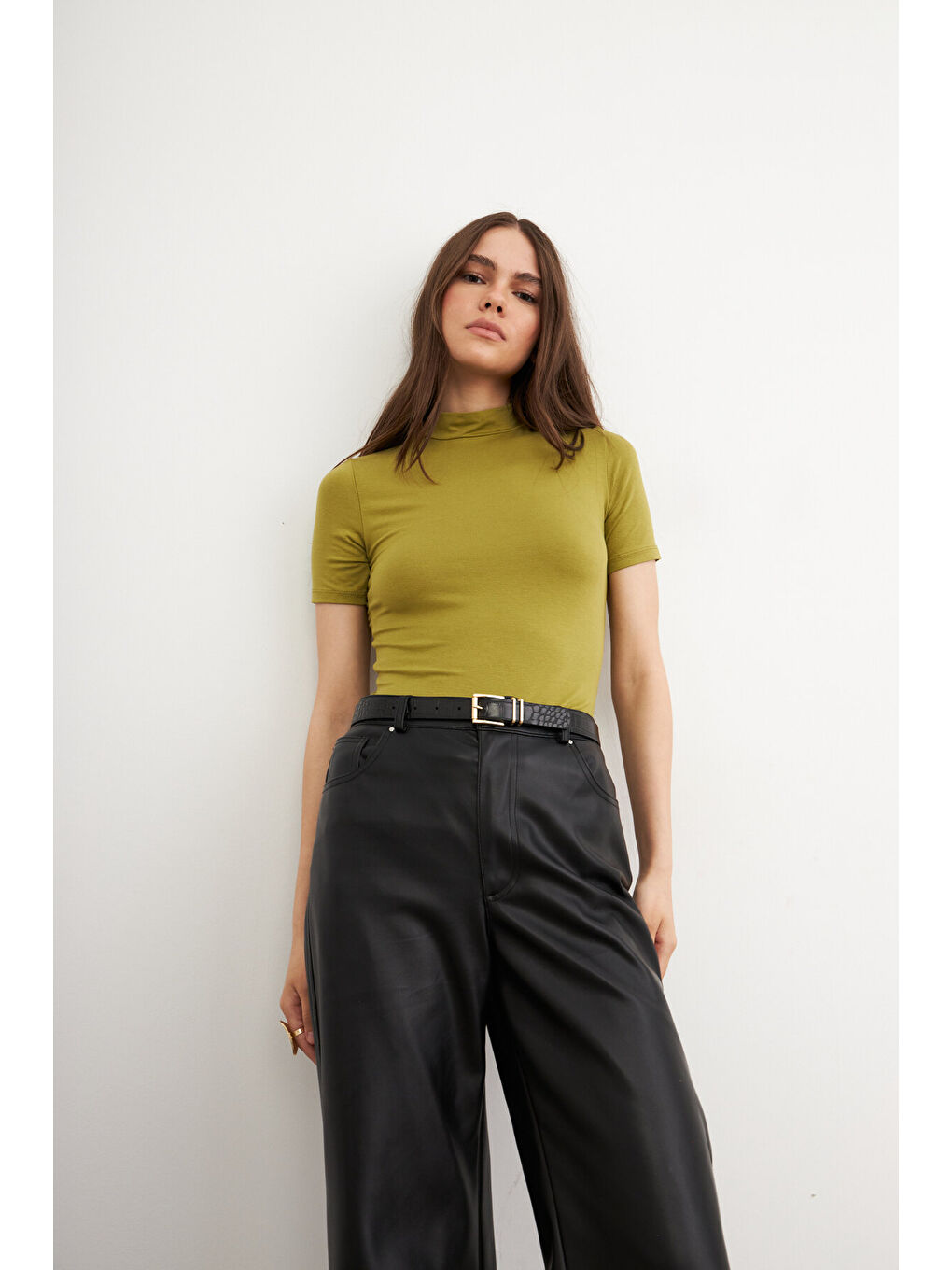 Kadın Yağ Yeşili Kısa Kol Bluz