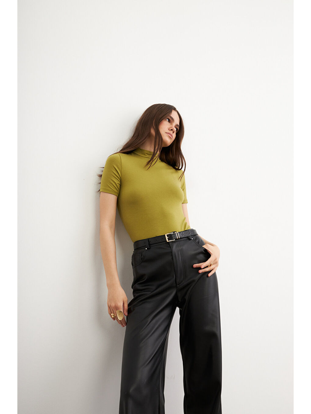 Kadın Yağ Yeşili Kısa Kol Bluz-1