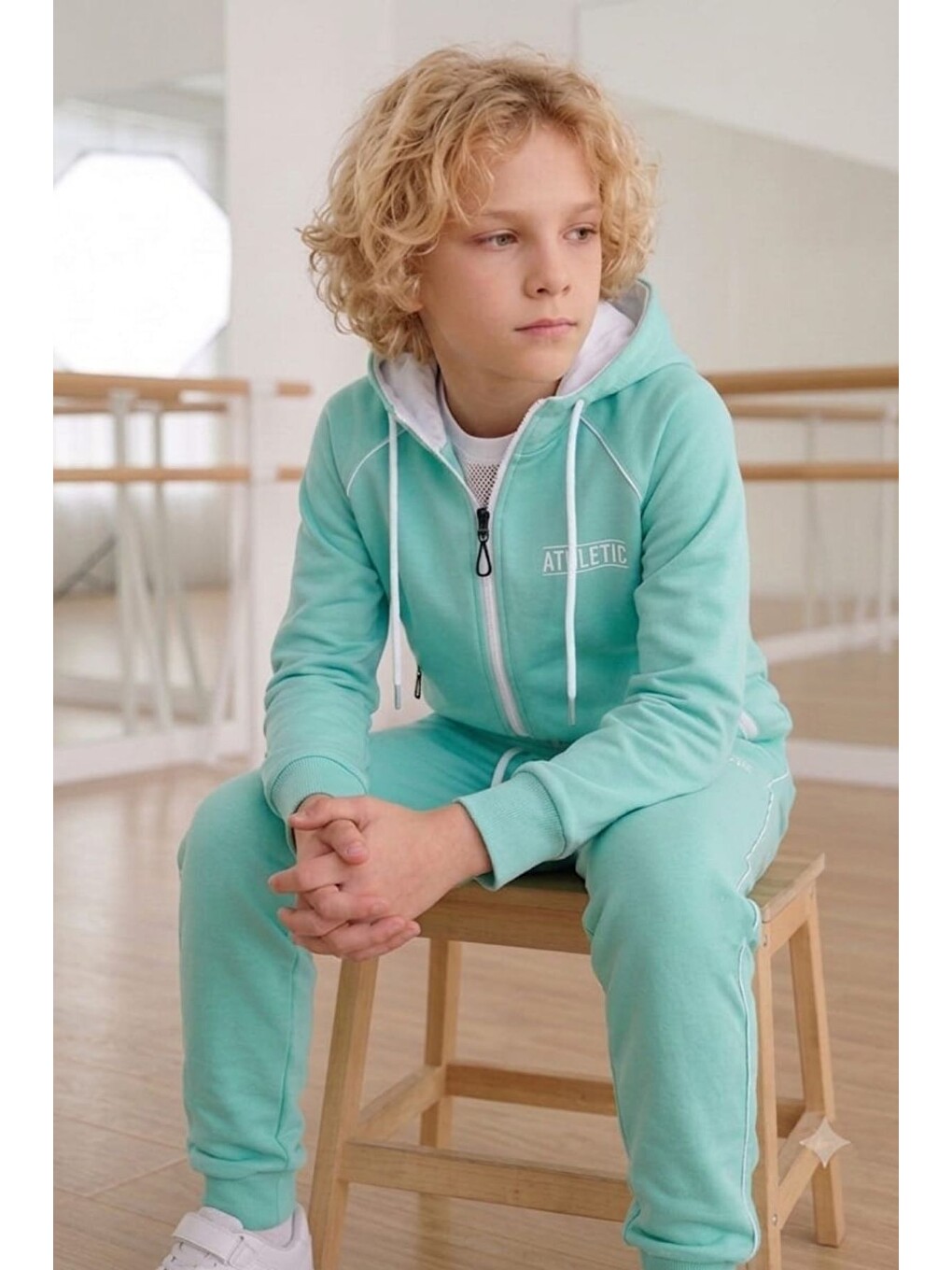 Turkuaz Erkek Çocuk Scuba Atheletic Reglan Kol Kapüşonlu Dalgıç Kumaş Eşofman Takımı Esf7028-6